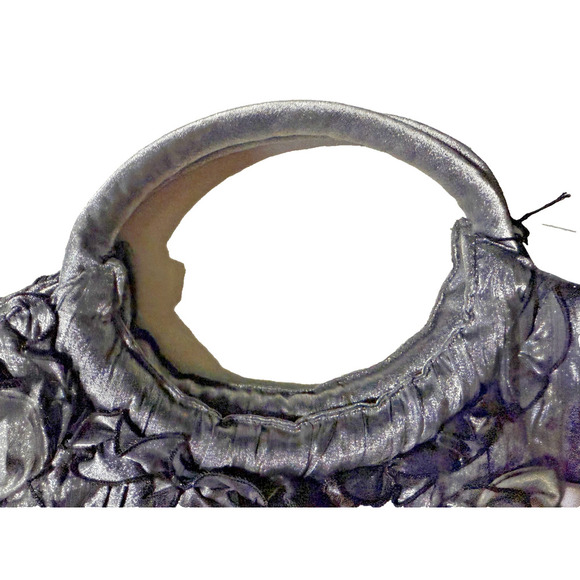 Vintage Satin Pleated Floral Evening Handbag Black Purse Bag Formal Party Tote - Picture 3 of 8